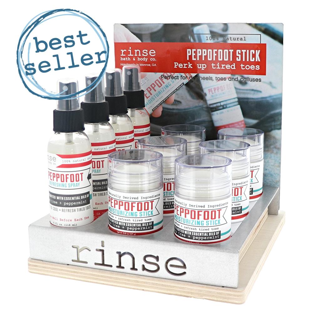 Peppofoot Stick and Spray Display - Filled - wholesale rinsesoap