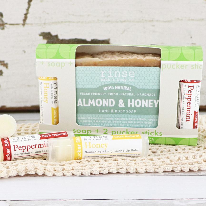 Almond & Honey Soap + Pucker Stick Box - wholesale rinsesoap