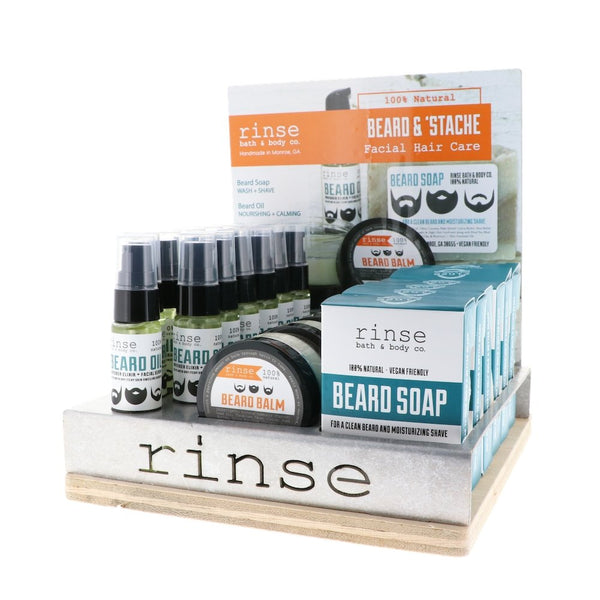 BEARD BALM, OIL & SOAP DISPLAY - FILLED - wholesale rinsesoap