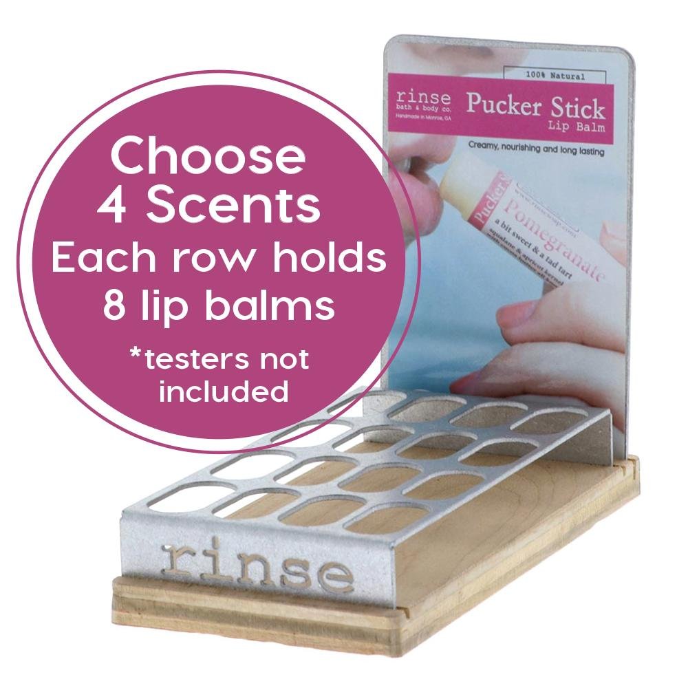 Pucker Stick (lip balm) Display - Filled (4 flavor) - wholesale rinsesoap