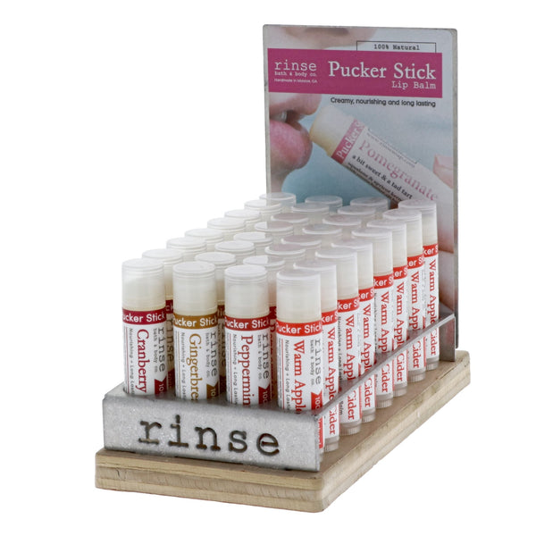Pucker Stick (lip balm) Holiday Display - Filled - wholesale rinsesoap